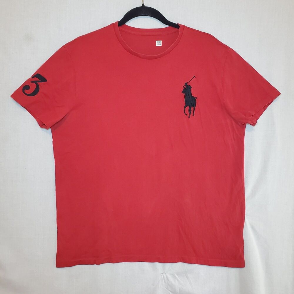 Polo Ralph Lauren T Shirt Mens Large Red Big Pony Logo Embroidered 3 Sleeve